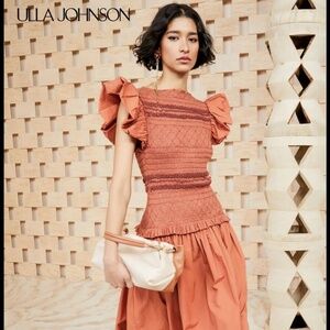 Ulla Johnson Midi Dress Smocked Cotton Poplin Madeline Clay size 8 FA220150 New